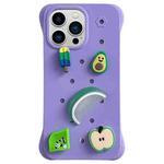 For iPhone 13 Pro Max Solid Color Holes DIY Fruit PC Shockproof Phone Case(Purple)