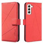 For Samsung Galaxy S21 5G Geometric Pattern RFID Leather Phone Case(Red)