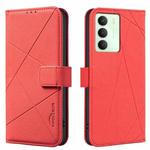For Realme 14x 5G Geometric Pattern RFID Leather Phone Case(Red)