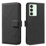 For Realme 14x 5G Geometric Pattern RFID Leather Phone Case(Black)