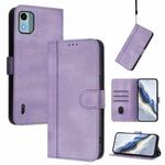 For Nokia C12 Line Splicing Buckle Retro Leather Phone Case(Purple)