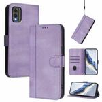 For Nokia C32 Line Splicing Buckle Retro Leather Phone Case(Purple)