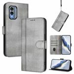 For Nokia X30 5G Line Splicing Buckle Retro Leather Phone Case(Grey)