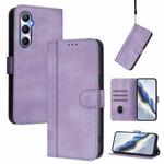 For Realme C65 4G Global Line Splicing Buckle Retro Leather Phone Case(Purple)