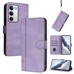 For Realme C71 4G Global Line Splicing Buckle Retro Leather Phone Case(Purple)