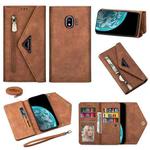 For Samsung Galaxy J4 (2018) Skin Feel Zipper Horizontal Flip Leather Case with Holder & Card Slots & Photo Frame & Lanyard & Long Rope(Brown)