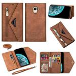 For Samsung Galaxy J6 (2018) Skin Feel Zipper Horizontal Flip Leather Case with Holder & Card Slots & Photo Frame & Lanyard & Long Rope(Brown)