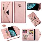 For Samsung Galaxy J7 (2018) Skin Feel Zipper Horizontal Flip Leather Case with Holder & Card Slots & Photo Frame & Lanyard & Long Rope(Rose Gold)