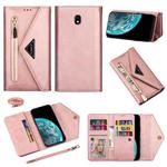 For Samsung Galaxy J5 (2017) / J530 EU Version Skin Feel Zipper Horizontal Flip Leather Case with Holder & Card Slots & Photo Frame & Lanyard & Long Rope(Rose Gold)