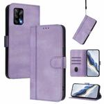 For OPPO A74 4G / F19 / A95 4G Global Line Splicing Buckle Retro Leather Phone Case(Purple)