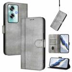 For OPPO A79 5G Global Line Splicing Buckle Retro Leather Phone Case(Grey)