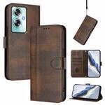 For OPPO A79 5G Global Line Splicing Buckle Retro Leather Phone Case(Brown)