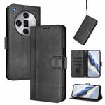 For OPPO Find X7 Ultra Line Splicing Buckle Retro Leather Phone Case(Black)
