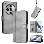 For OPPO Find X7 Ultra Line Splicing Buckle Retro Leather Phone Case(Grey)