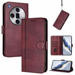 For OPPO Find X7 Ultra Line Splicing Buckle Retro Leather Phone Case(Wine Red)