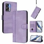 For OPPO K10 5G Global / A77 5G Line Splicing Buckle Retro Leather Phone Case(Purple)