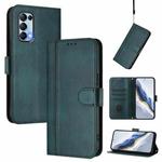 For OPPO Reno5 4G / 5G / Find X3 Lite Line Splicing Buckle Retro Leather Phone Case(Dark Green)