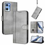 For OPPO Reno7 5G Global / Find X5 Lite Line Splicing Buckle Retro Leather Phone Case(Grey)