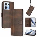 For OPPO Reno8 5G Line Splicing Buckle Retro Leather Phone Case(Brown)