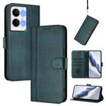 For OPPO Reno9 5G / Reno9 Pro 5G Line Splicing Buckle Retro Leather Phone Case(Dark Green)