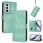 For OPPO Reno12 5G Global Line Splicing Buckle Retro Leather Phone Case(Mint)