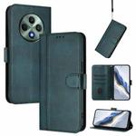 For OPPO Reno12 F 5G / 4G / F27 5G India Line Splicing Buckle Retro Leather Phone Case(Dark Green)