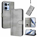 For OPPO Reno13 5G Global Line Splicing Buckle Retro Leather Phone Case(Grey)