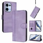 For OPPO Reno13 5G Global Line Splicing Buckle Retro Leather Phone Case(Purple)