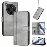 For OPPO Find X8s+ 5G Line Splicing Buckle Retro Leather Phone Case(Grey)