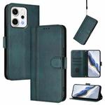 For OPPO Reno14 Global Line Splicing Buckle Retro Leather Phone Case(Dark Green)