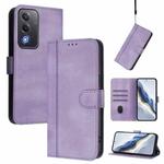 For OPPO A5 5G Global Line Splicing Buckle Retro Leather Phone Case(Purple)