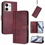 For OPPO A5x 5G / 4G Global Line Splicing Buckle Retro Leather Phone Case(Wine Red)