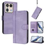 For Motorola Edge 50 Ultra 5G Line Splicing Buckle Retro Leather Phone Case(Purple)