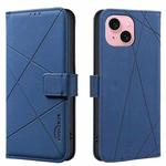 For iPhone 15 Geometric Pattern RFID Leather Phone Case(Blue)