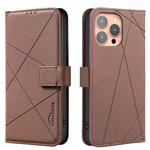 For iPhone 15 Pro Max Geometric Pattern RFID Leather Phone Case(Brown)
