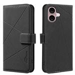 For iPhone 16 Plus Geometric Pattern RFID Leather Phone Case(Black)