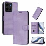 For Motorola Moto G 5G 2025 Line Splicing Buckle Retro Leather Phone Case(Purple)
