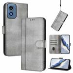 For Motorola Moto G Play 4G 2024 Global Line Splicing Buckle Retro Leather Phone Case(Grey)