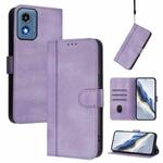For Motorola Moto G Play 5G 2024 Global Line Splicing Buckle Retro Leather Phone Case(Purple)