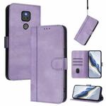 For Motorola Moto G Play 2021 Line Splicing Buckle Retro Leather Phone Case(Purple)