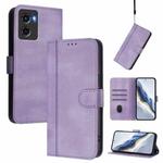 For Motorola Moto G05 / E15 Line Splicing Buckle Retro Leather Phone Case(Purple)