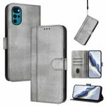 For Motorola Moto E32 India / G22 4G Line Splicing Buckle Retro Leather Phone Case(Grey)