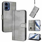 For Motorola Moto G24 Power 4G India Line Splicing Buckle Retro Leather Phone Case(Grey)