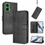 For Motorola Moto G35 5G Line Splicing Buckle Retro Leather Phone Case(Black)