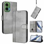 For Motorola Moto G35 5G Line Splicing Buckle Retro Leather Phone Case(Grey)