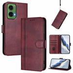 For Motorola Moto G35 5G Line Splicing Buckle Retro Leather Phone Case(Wine Red)