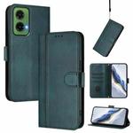 For Motorola Moto G35 5G Line Splicing Buckle Retro Leather Phone Case(Dark Green)