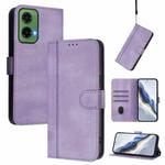 For Motorola Moto G35 5G Line Splicing Buckle Retro Leather Phone Case(Purple)