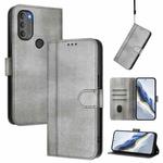 For Motorola Moto G71 5G Line Splicing Buckle Retro Leather Phone Case(Grey)
