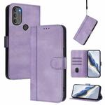 For Motorola Moto G71 5G Line Splicing Buckle Retro Leather Phone Case(Purple)